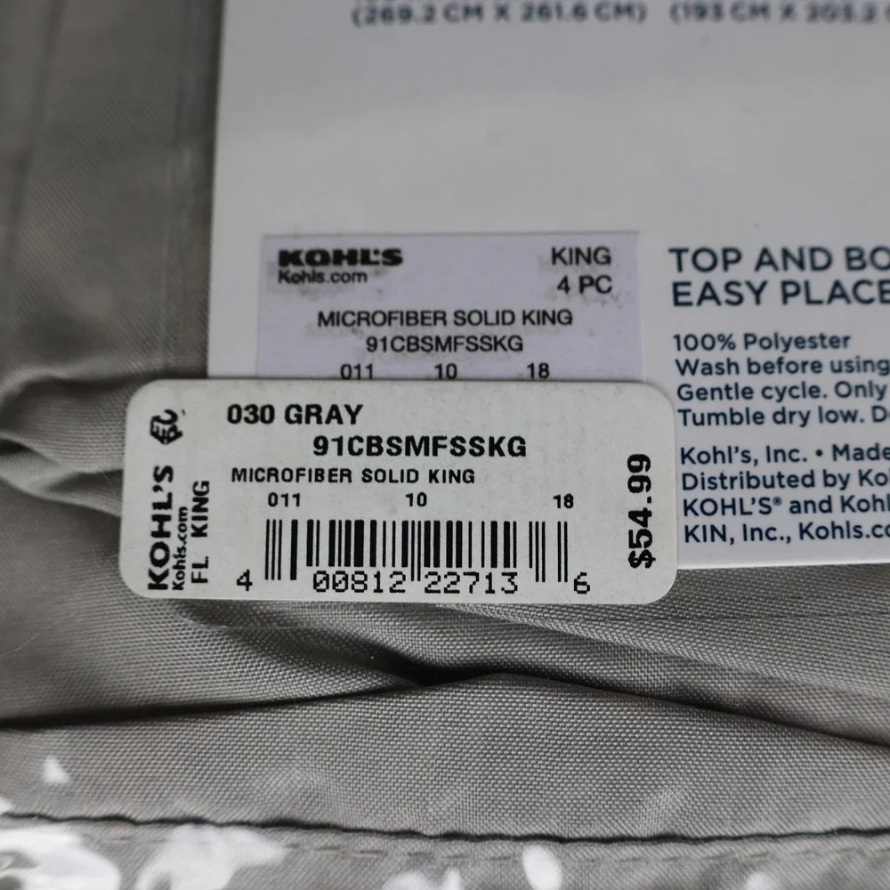 The Big One King Sheet Set Gray Geometric Extra-Soft Microfiber Deep Fit 4pc